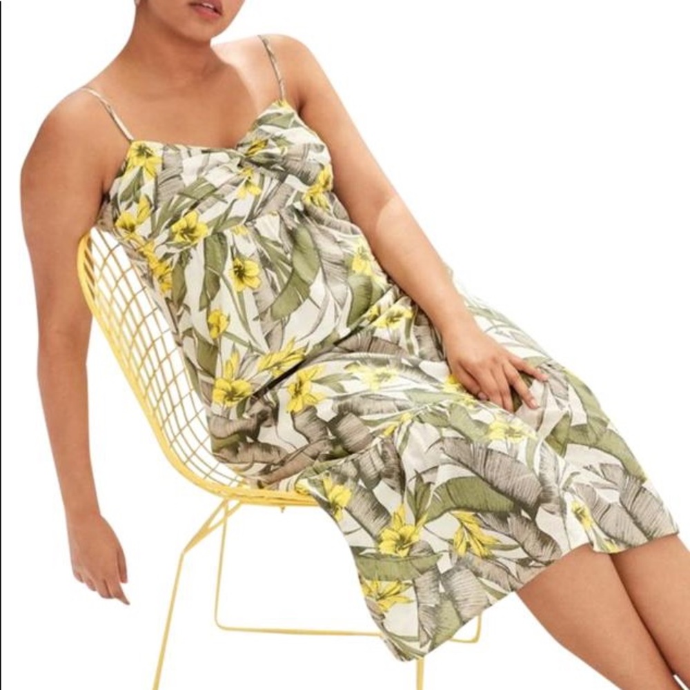 Banana Republic Tropical Green and Yellow Midi Dress